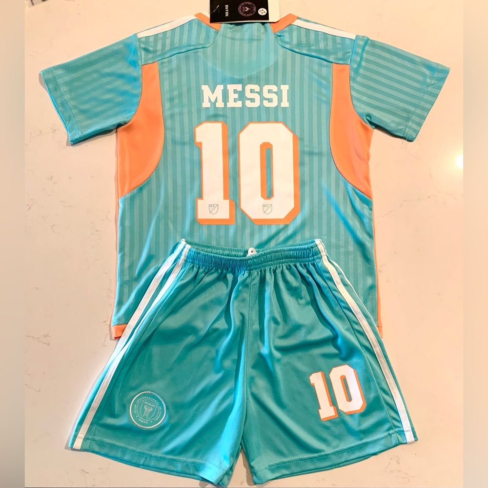 LIONEL MESSI NEW TEAL KIDS SOCCER JERSEY KIT 2024-25 3rd JERSEY NEW W/TAGS